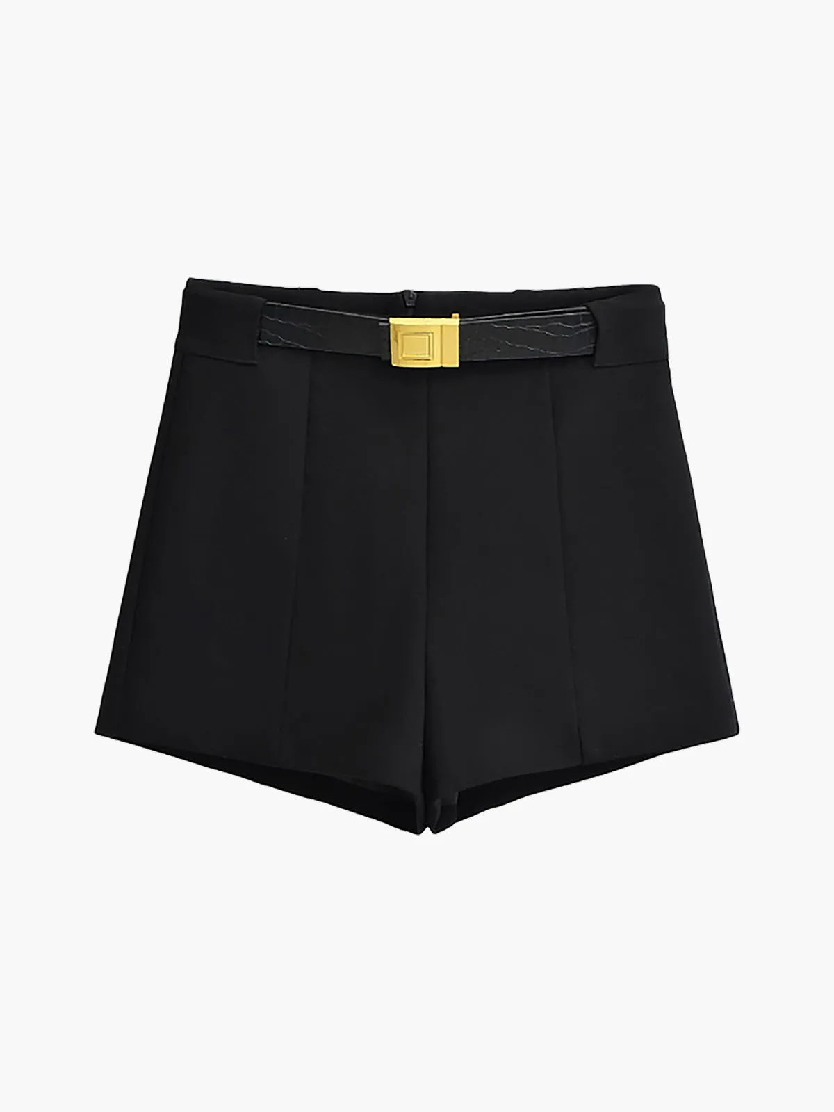 Hig-Waist Zipper Jersey Shorts With Belt sold by COMMENSE