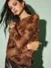 Straight Neck Velvet Floral T-Shirt sold by COMMENSE