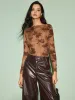 Straight Neck Velvet Floral T-Shirt sold by COMMENSE
