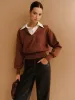 2 in 1 Lapel Cinched Sweater sold by COMMENSE