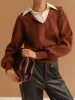 2 in 1 Lapel Cinched Sweater sold by COMMENSE