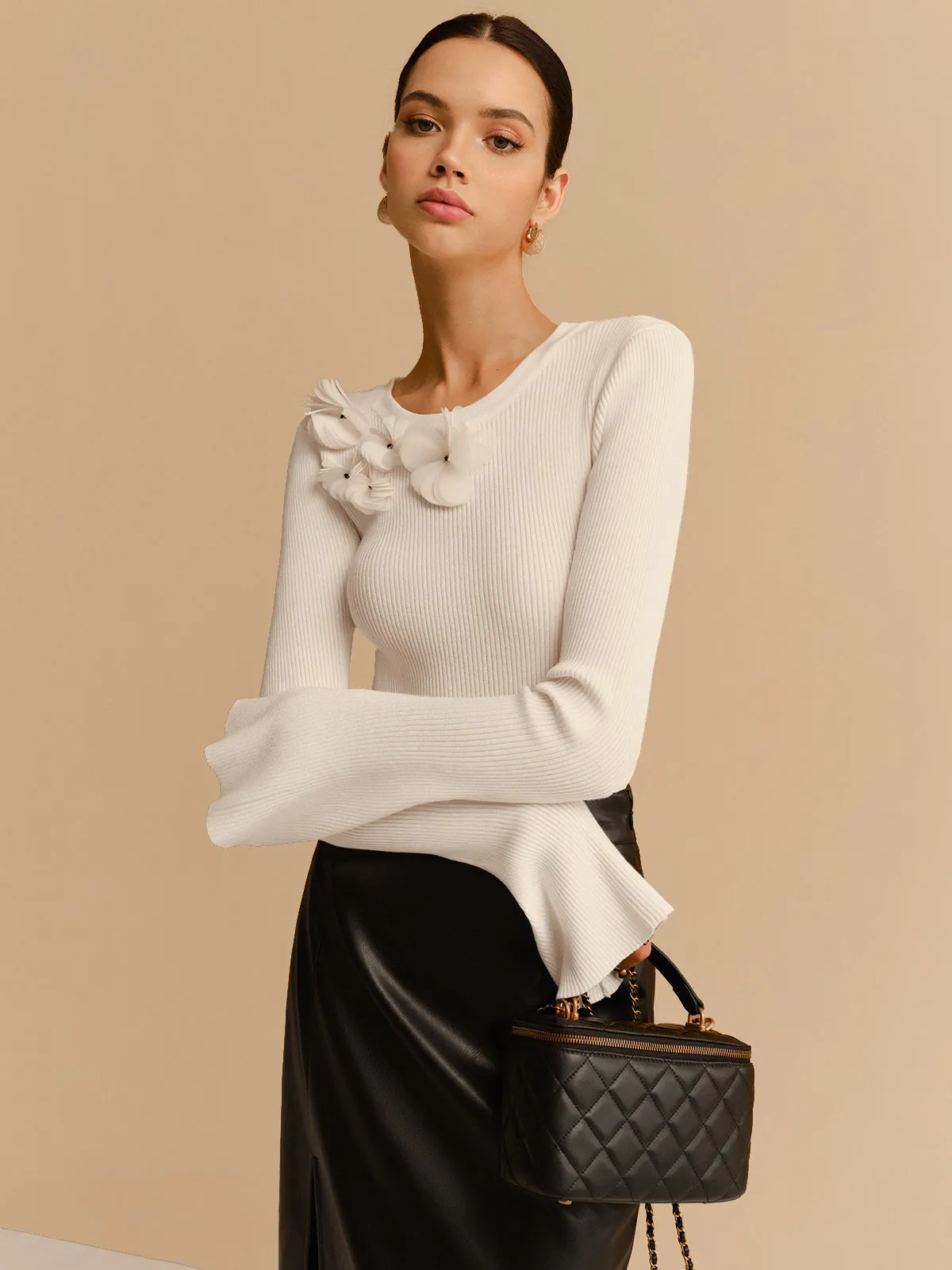 Bell Sleeve Floral Knit Top sold by COMMENSE product image thumbnail 5