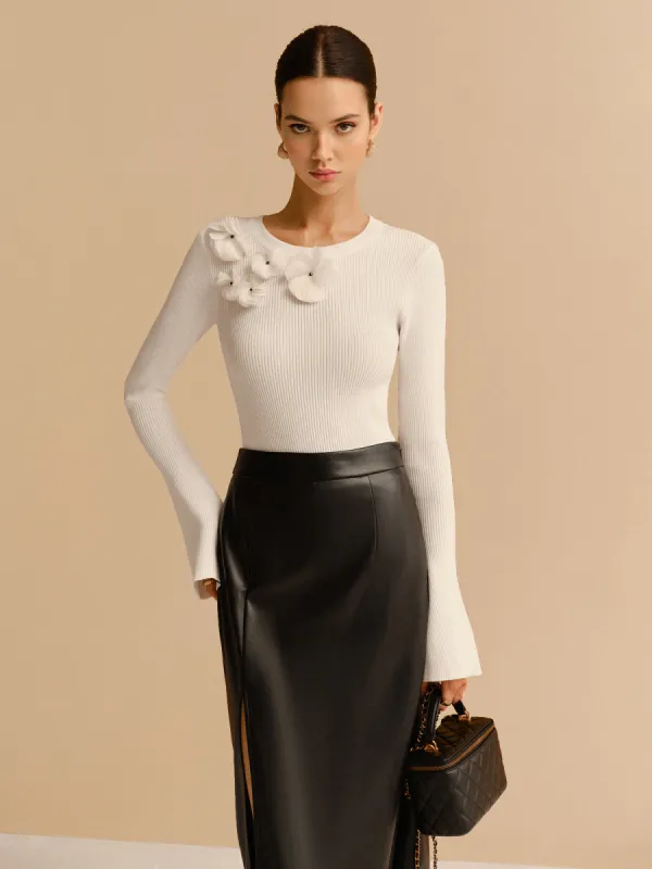 Bell Sleeve Floral Knit Top sold by COMMENSE