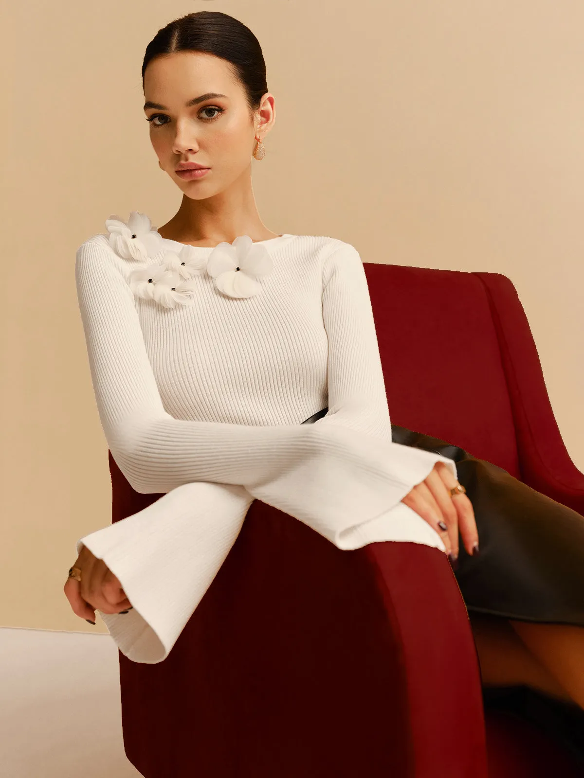 Bell Sleeve Floral Knit Top sold by COMMENSE product image thumbnail 3