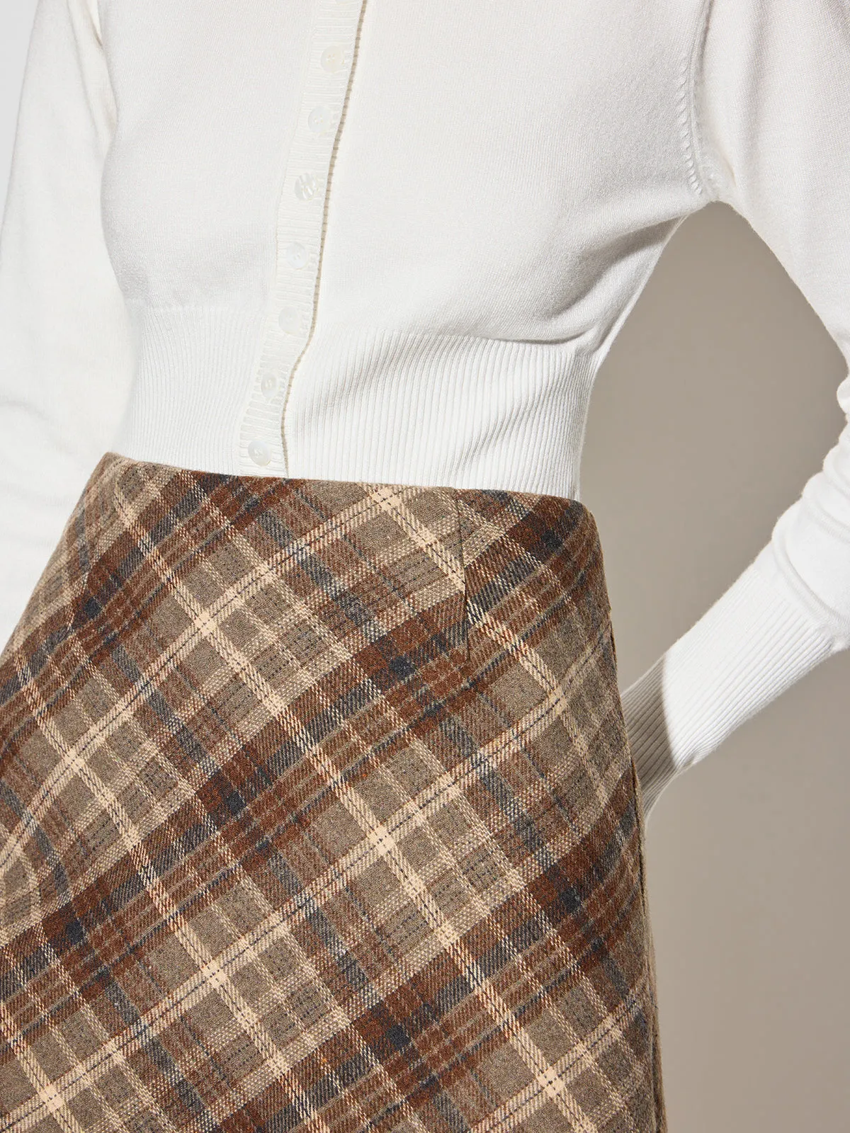 Mid-Waist Checked A-Line Skirt sold by COMMENSE product image thumbnail 5