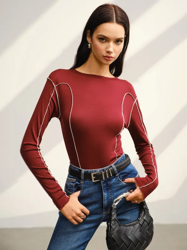 Contrast Piping Skinny T-Shirt sold by COMMENSE