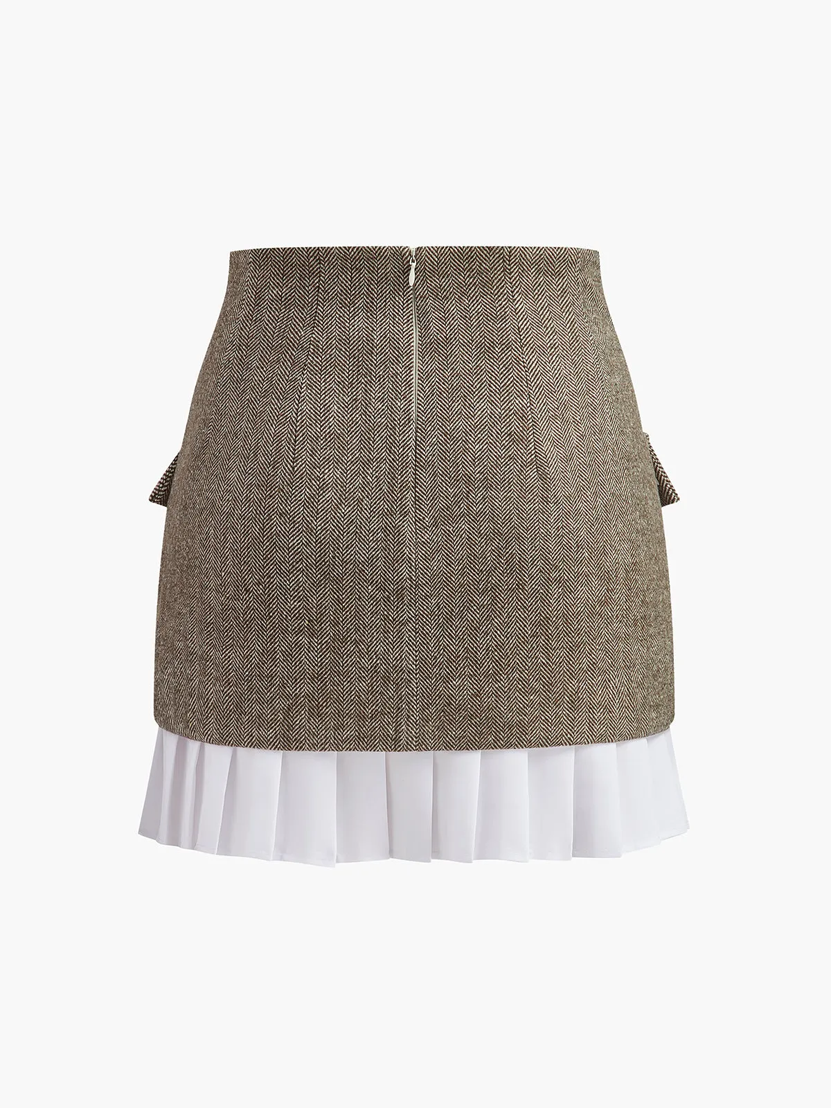 High-Waist Chevron Pleated Zipper Panel Skirt sold by COMMENSE product image thumbnail 2