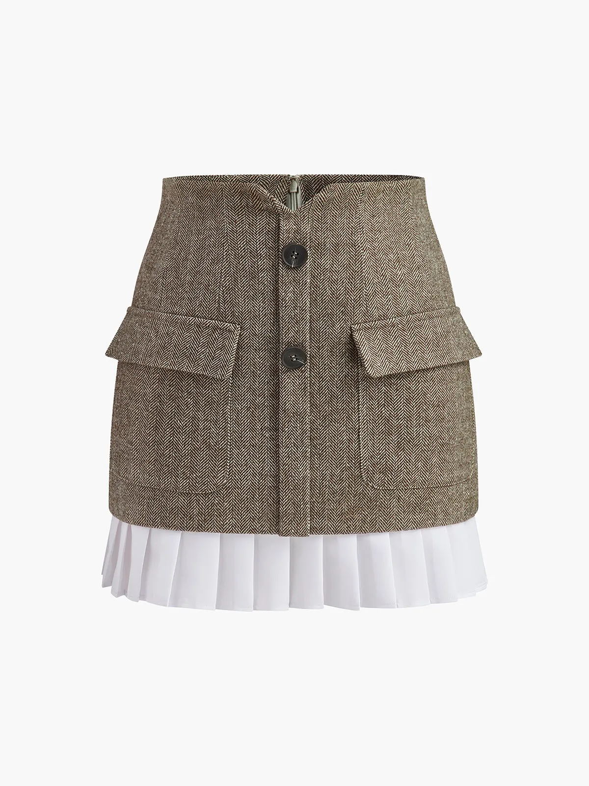 High-Waist Chevron Pleated Zipper Panel Skirt sold by COMMENSE