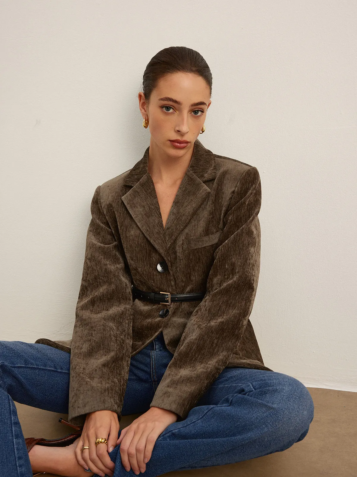 Velvet Button Blazer With Belt sold by COMMENSE product image thumbnail 3