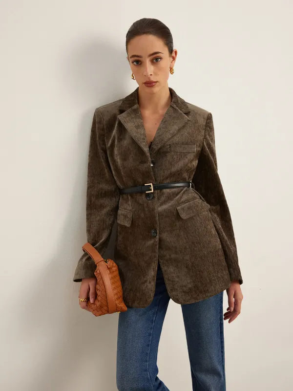 Velvet Button Blazer With Belt sold by COMMENSE