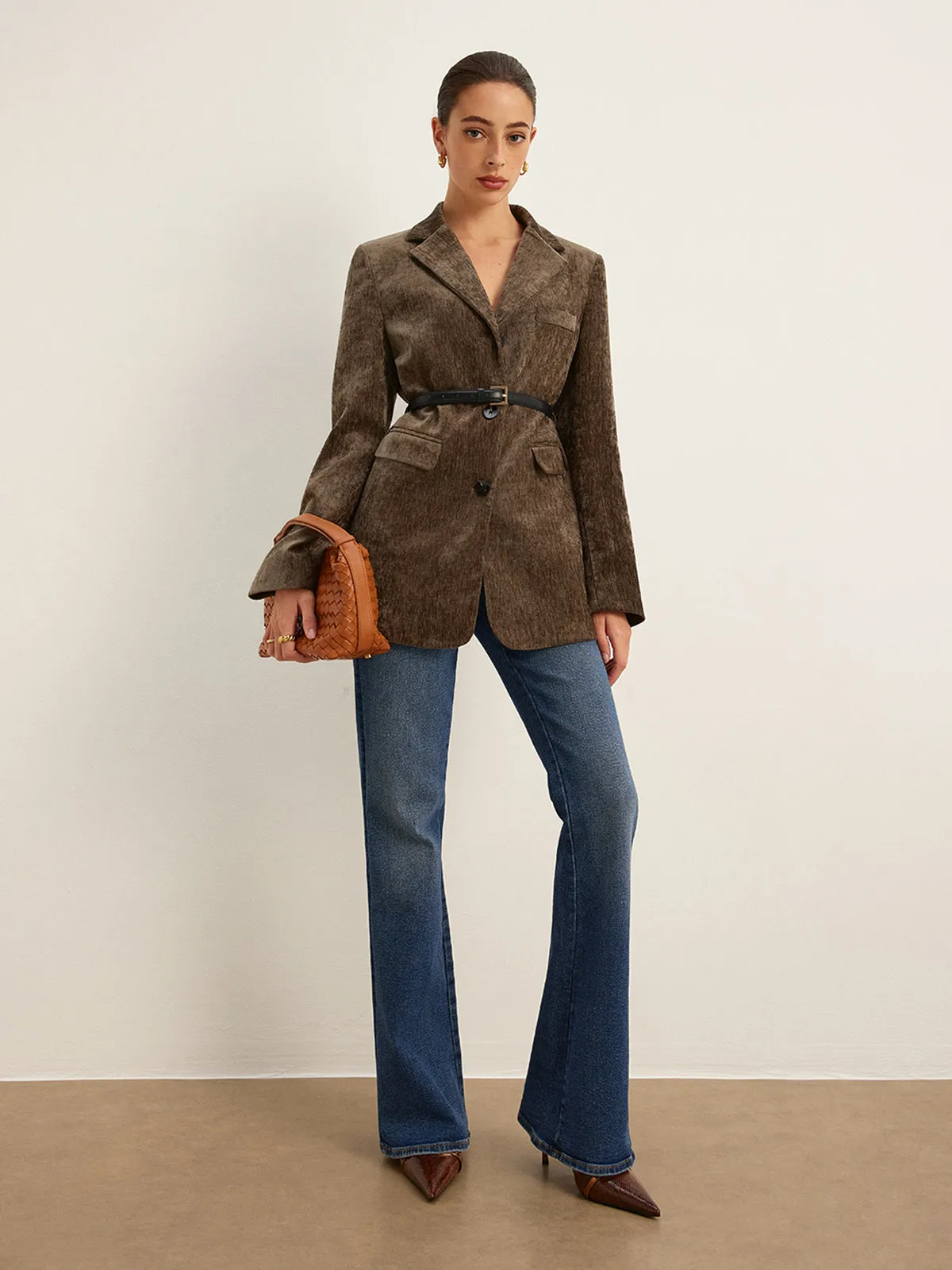 Velvet Button Blazer With Belt sold by COMMENSE product image thumbnail 2
