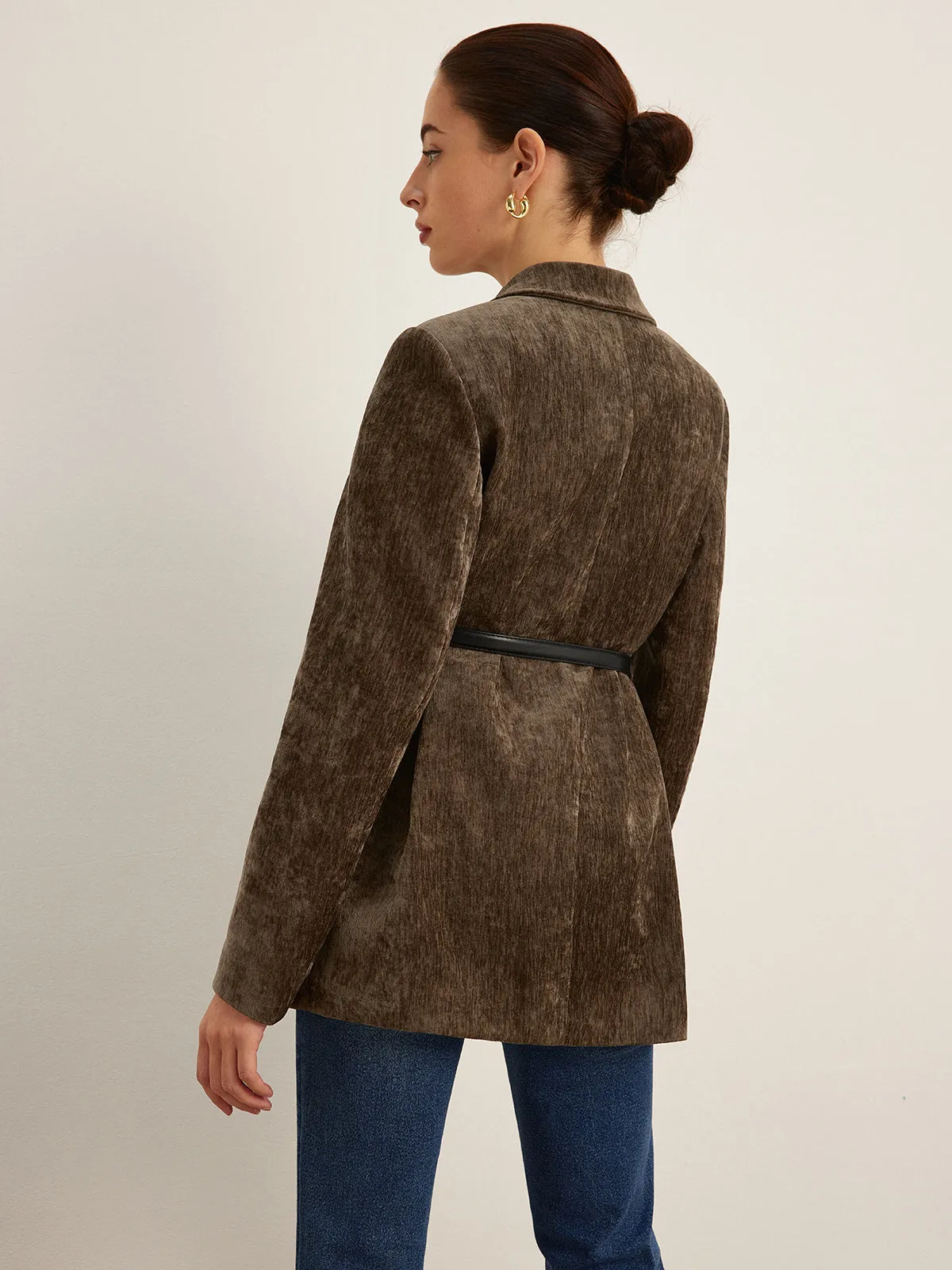 Velvet Button Blazer With Belt sold by COMMENSE product image thumbnail 5