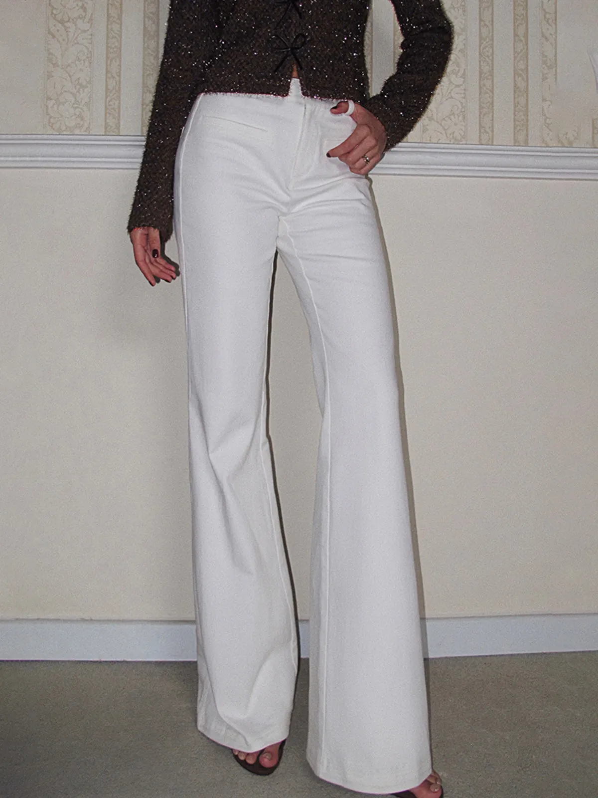 Cotton High-Waist Bootcut Pants sold by COMMENSE