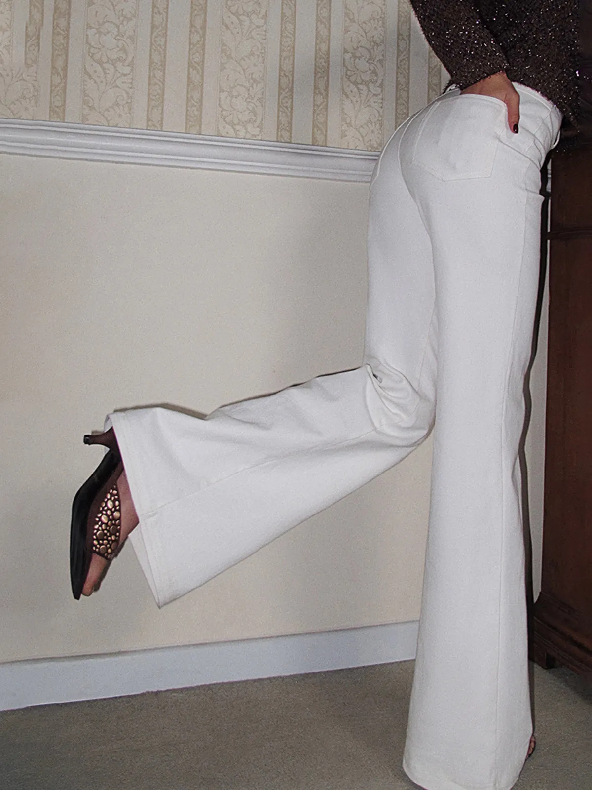 Cotton High-Waist Bootcut Pants sold by COMMENSE product image thumbnail 2