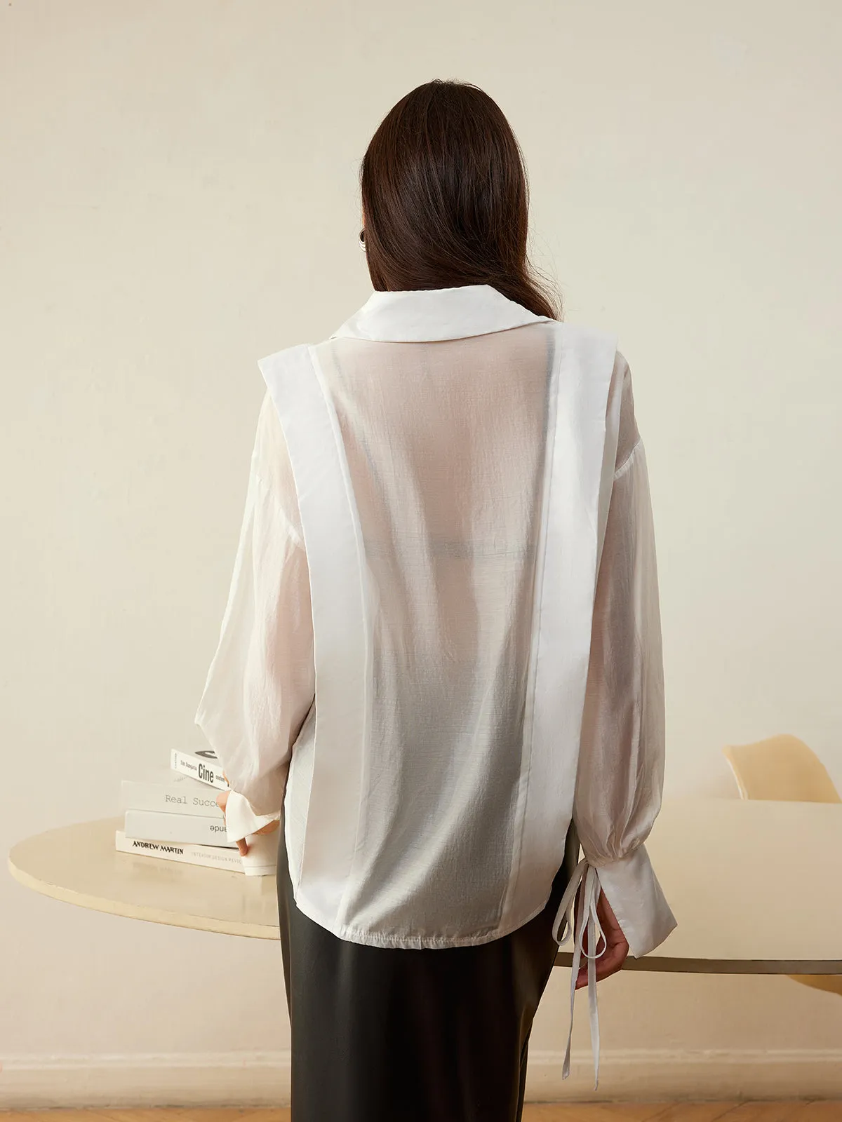 Semi-Sheer Pleated Polo Shirt sold by COMMENSE product image thumbnail 4