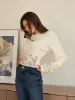 Leg-Of-Mutton Sleeve Embroidery Cinched Sweater sold by COMMENSE