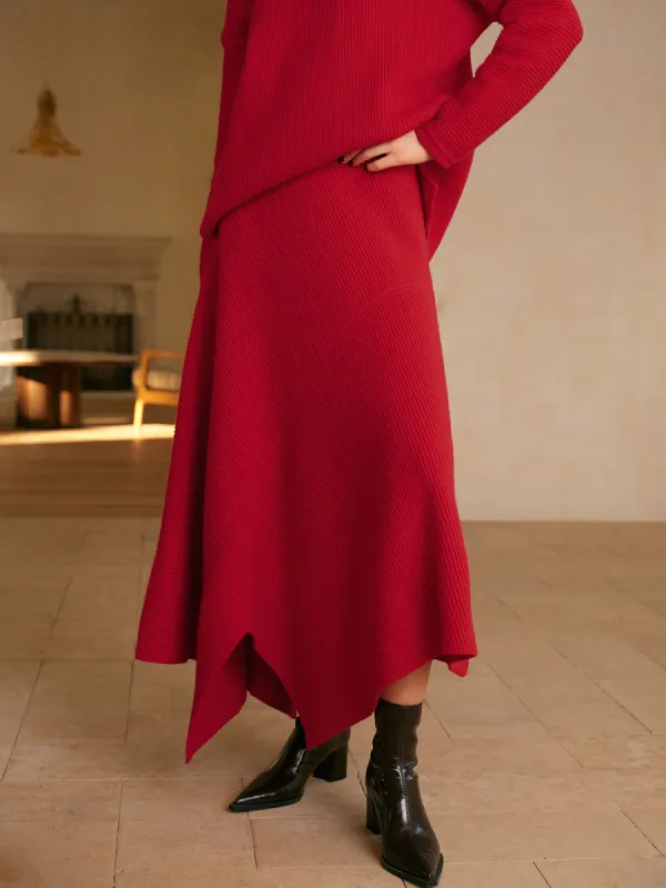 Mid-Waist Asymmetrical Sweater Skirt sold by COMMENSE