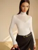 Wool-Blend Mock Neck Sheer-Detail Knit Top sold by COMMENSE