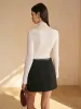 Wool-Blend Mock Neck Sheer-Detail Knit Top sold by COMMENSE