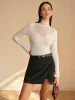 Wool-Blend Mock Neck Sheer-Detail Knit Top sold by COMMENSE