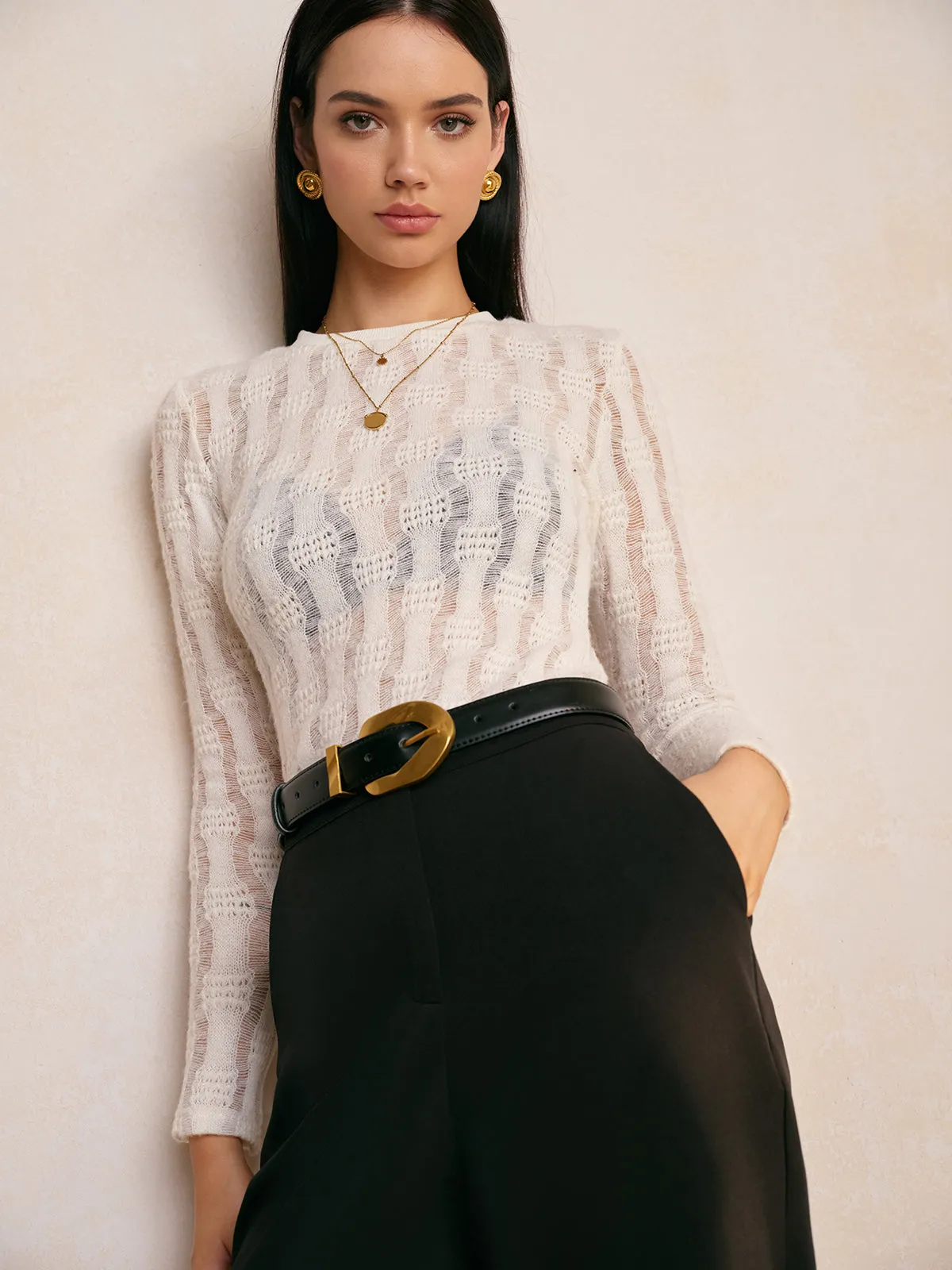 Textured Semi-Sheer Slim T-Shirt sold by COMMENSE