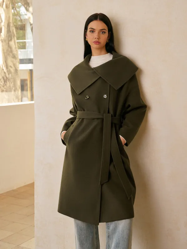 Large Collar Belted Tweed Coat sold by COMMENSE