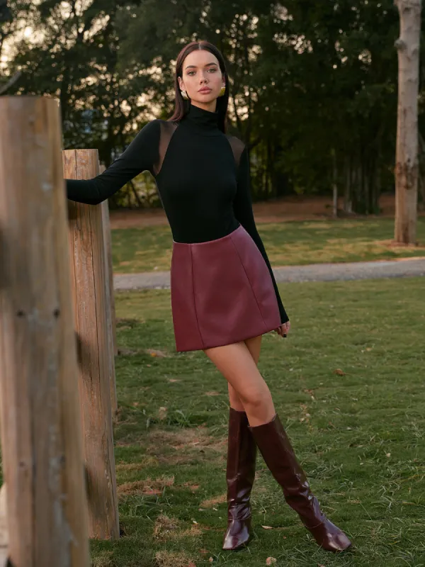 Mid-Waist Faux Leather Back-Zipper Mini Skirt sold by COMMENSE