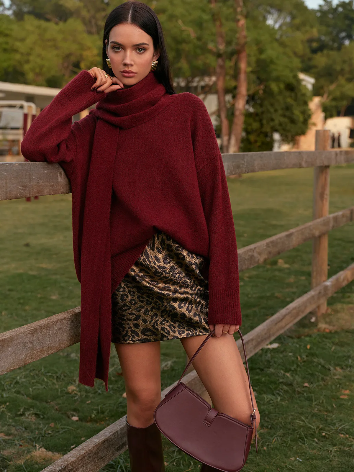 Plain Shift Sweater With Scarf sold by COMMENSE product image thumbnail 2