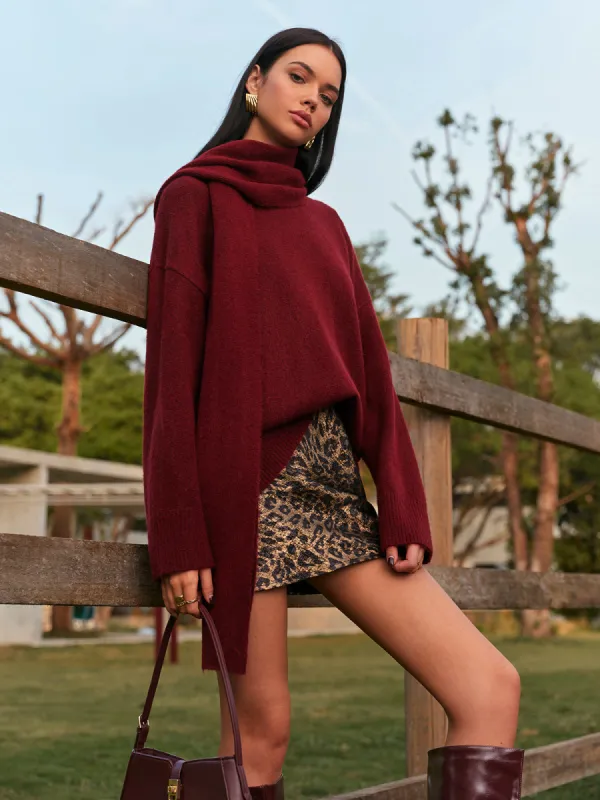Plain Shift Sweater With Scarf sold by COMMENSE