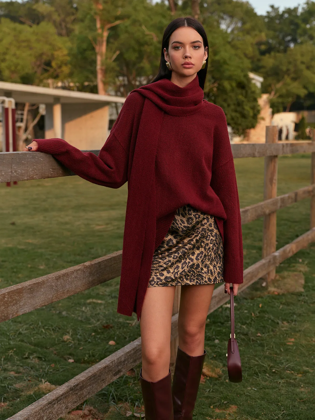 Plain Shift Sweater With Scarf sold by COMMENSE product image thumbnail 3