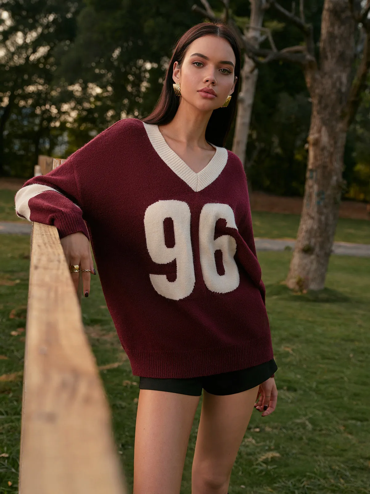 V-Neck Contrast Binding Sweater sold by COMMENSE product image thumbnail 4
