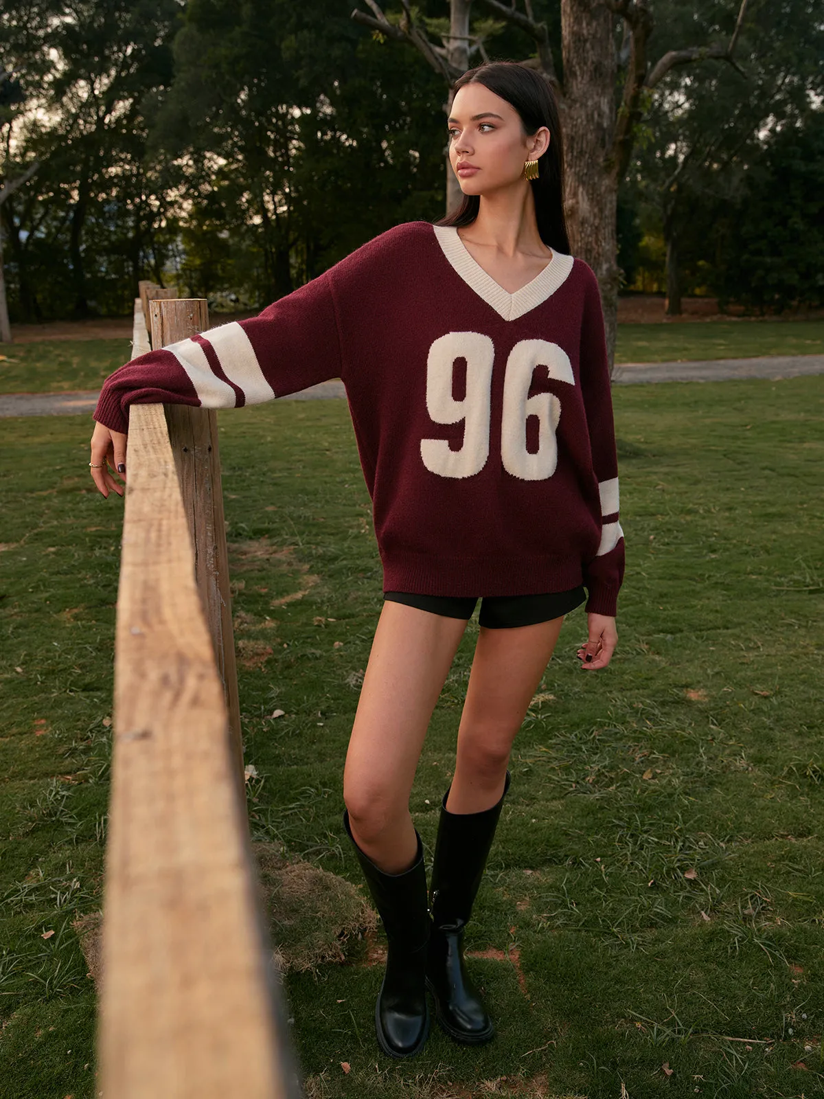 V-Neck Contrast Binding Sweater sold by COMMENSE product image thumbnail 2