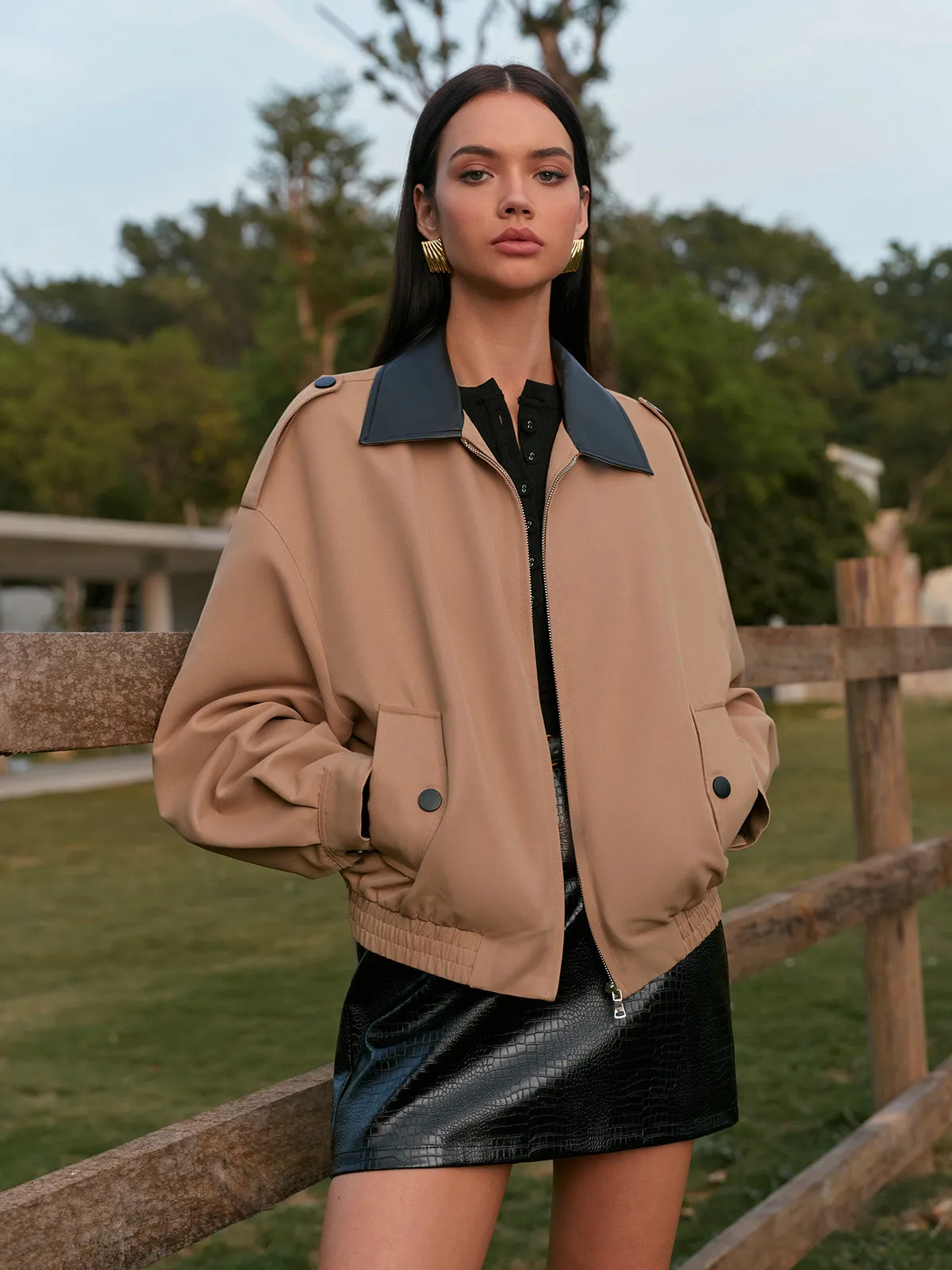 Contrast Collar Zipper Jacket sold by COMMENSE product image thumbnail 5