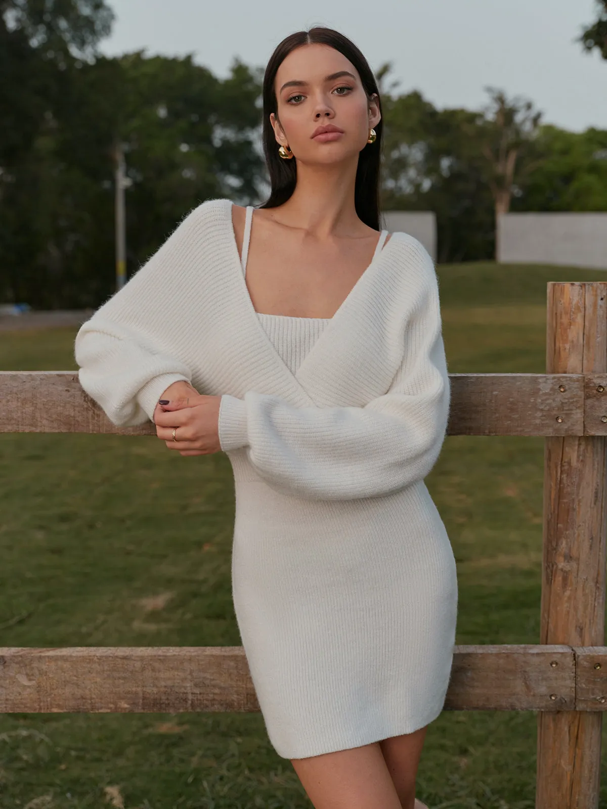 2 in 1 Leg-Of-Mutton Sleeve Sweater Short Dress sold by COMMENSE product image thumbnail 4