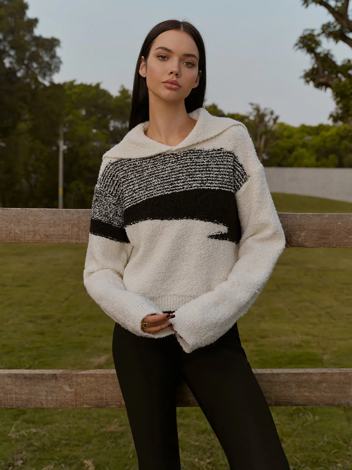 Sailor-Collar Color Block Short Sweater sold by COMMENSE