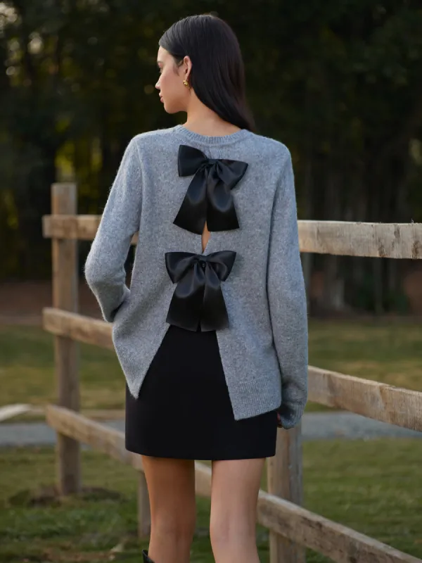 Round Neck Bow-Decor Sweater sold by COMMENSE