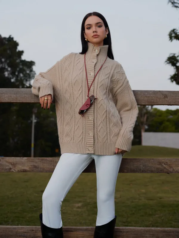 Turtleneck Breasted Cable Knit Outerwear sold by COMMENSE