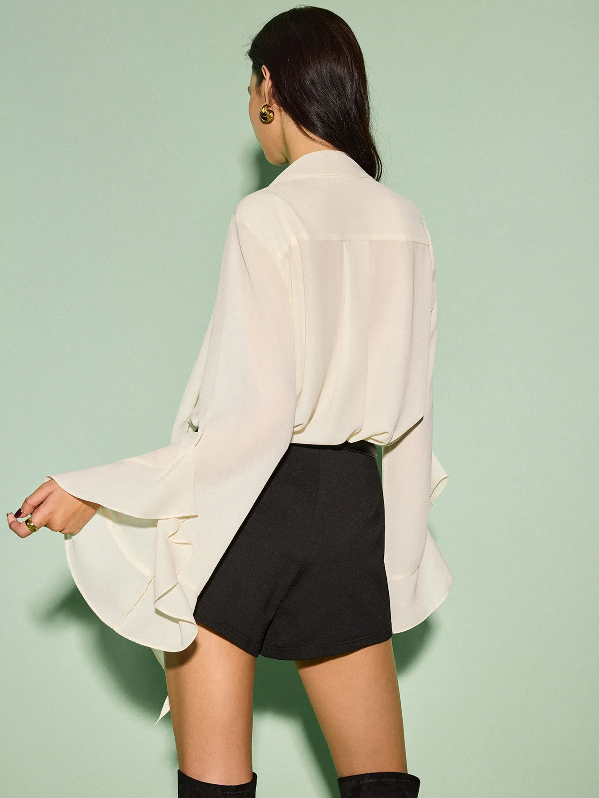 Tie Neck Chiffon Ruffle Shirt sold by COMMENSE product image thumbnail 5