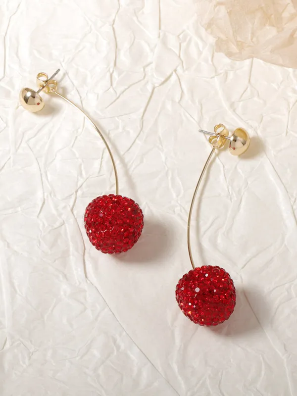 Rhinestone Cherry Stud Earrings sold by COMMENSE