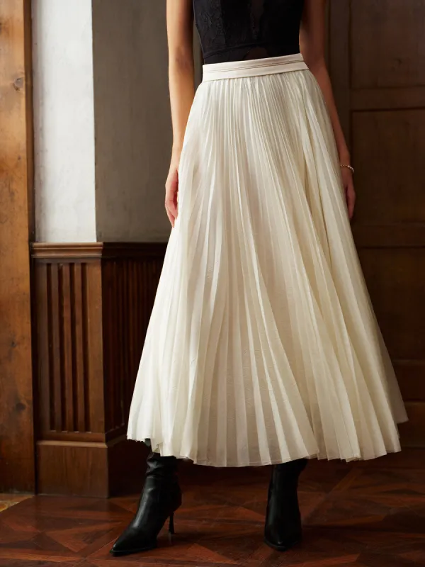 Mid-Waist Pleated Flowy Skirt sold by COMMENSE