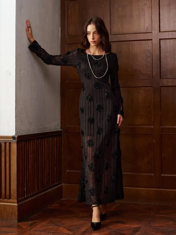 3D Flower Long Sleeve Dress sold by COMMENSE