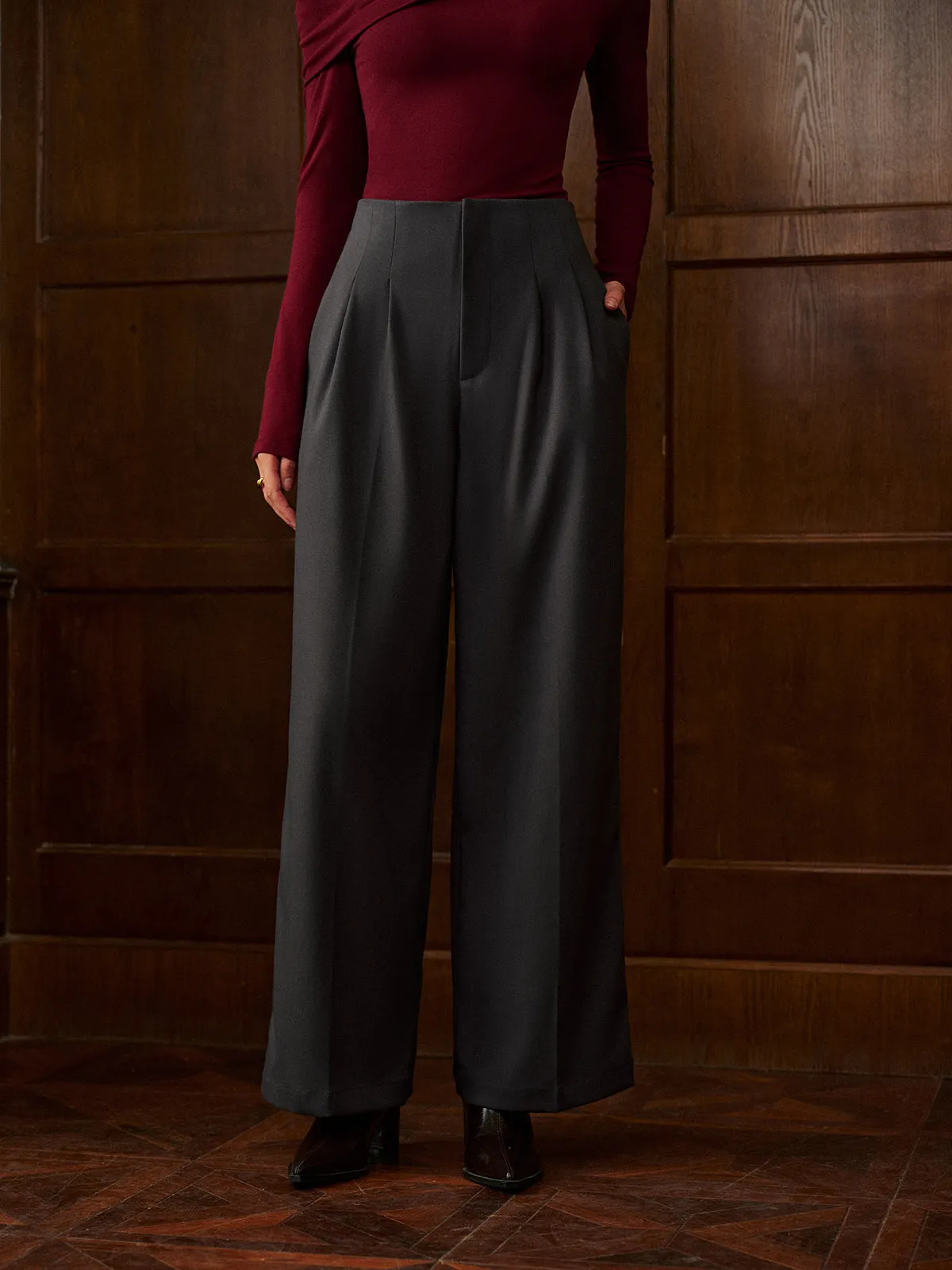 Minimalist High-Waist Wide-Leg Pants sold by COMMENSE