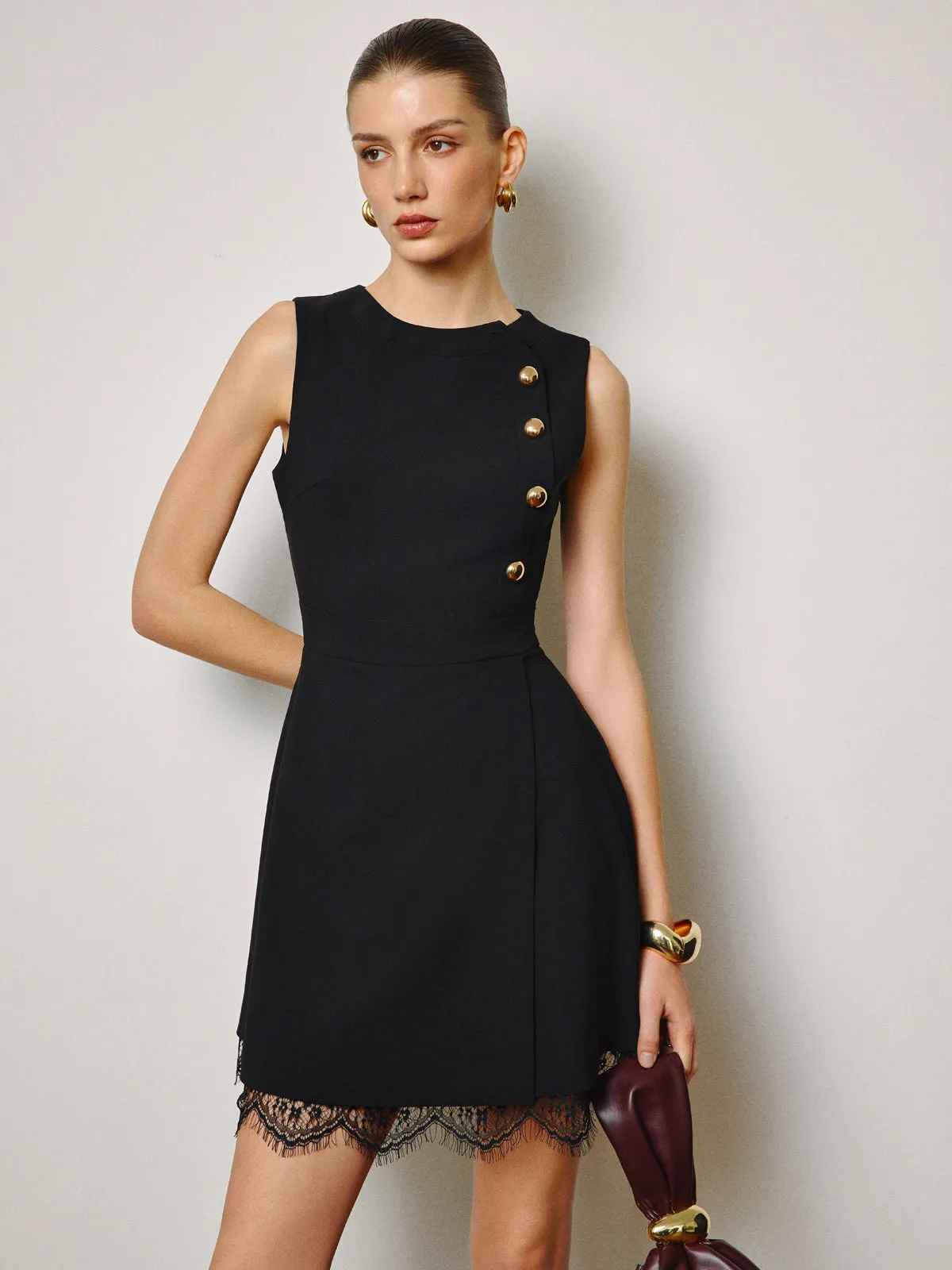 Lace Hem Metal-Detail Tank Dress sold by COMMENSE product image thumbnail 3