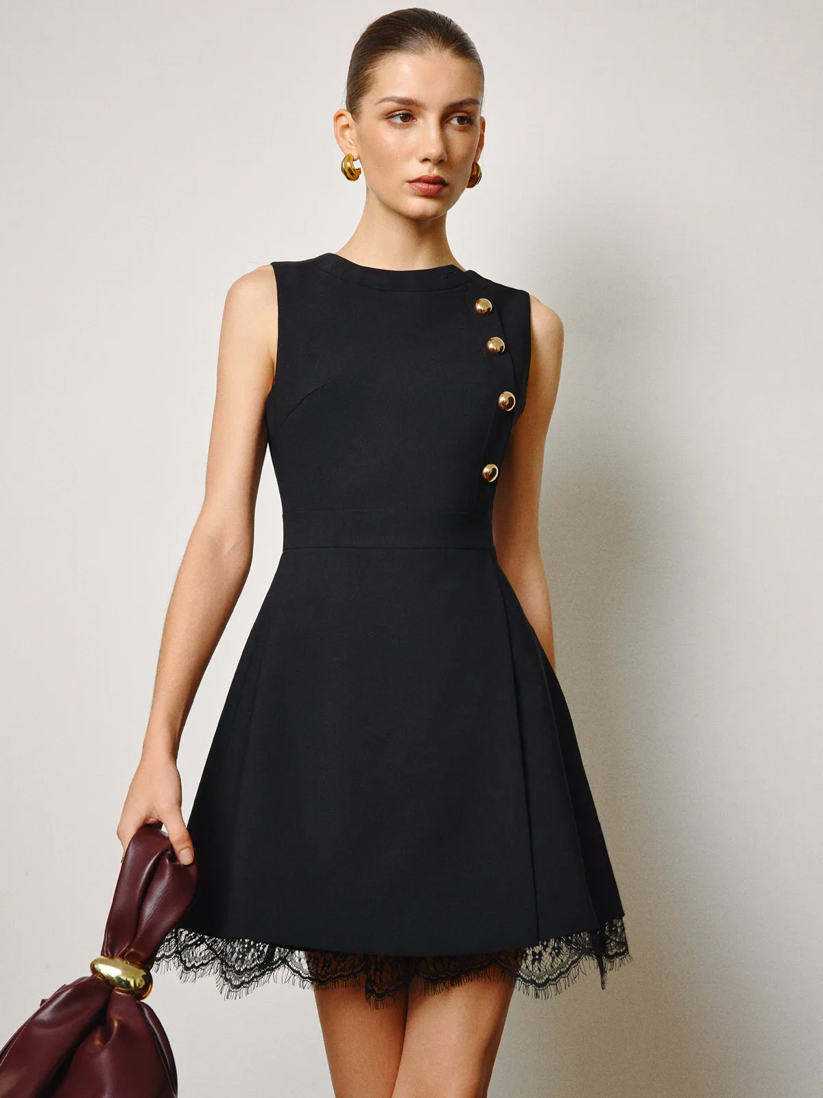 Lace Hem Metal-Detail Tank Dress sold by COMMENSE