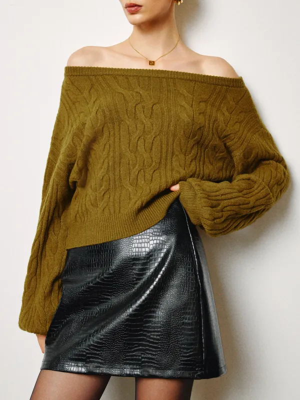 Straight Neck Short Cable Knit Top sold by COMMENSE