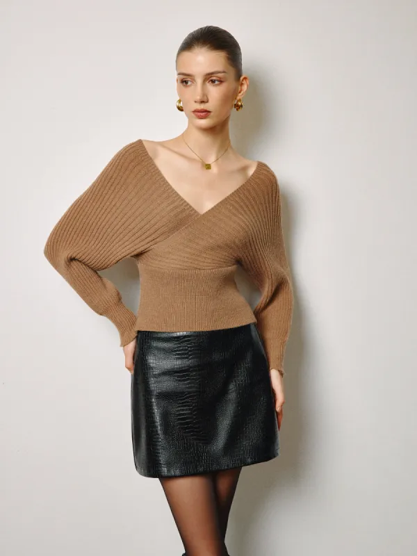 Criss Cross Cinched Waist Sweater sold by COMMENSE