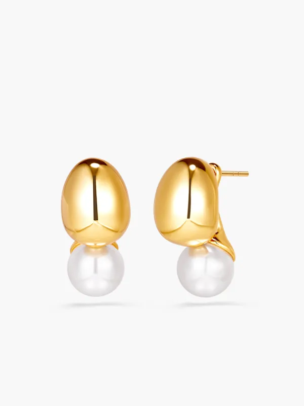 Detachable-Peal Golden Bean Stud Earrings sold by COMMENSE