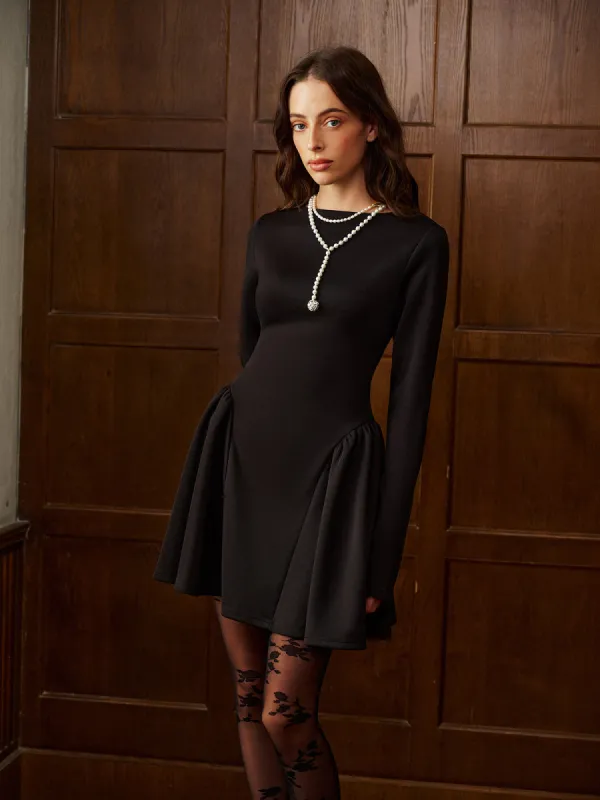 Plain Long Sleeve Pleated Short Dress sold by COMMENSE