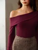 Asymmetrical Neck Ruched Jersey Top sold by COMMENSE