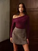 Asymmetrical Neck Ruched Jersey Top sold by COMMENSE